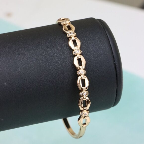 Elegant Linked Design Rose Gold Bangle with Sparkling Accents, XPBL0439 - Picture 8 of 11